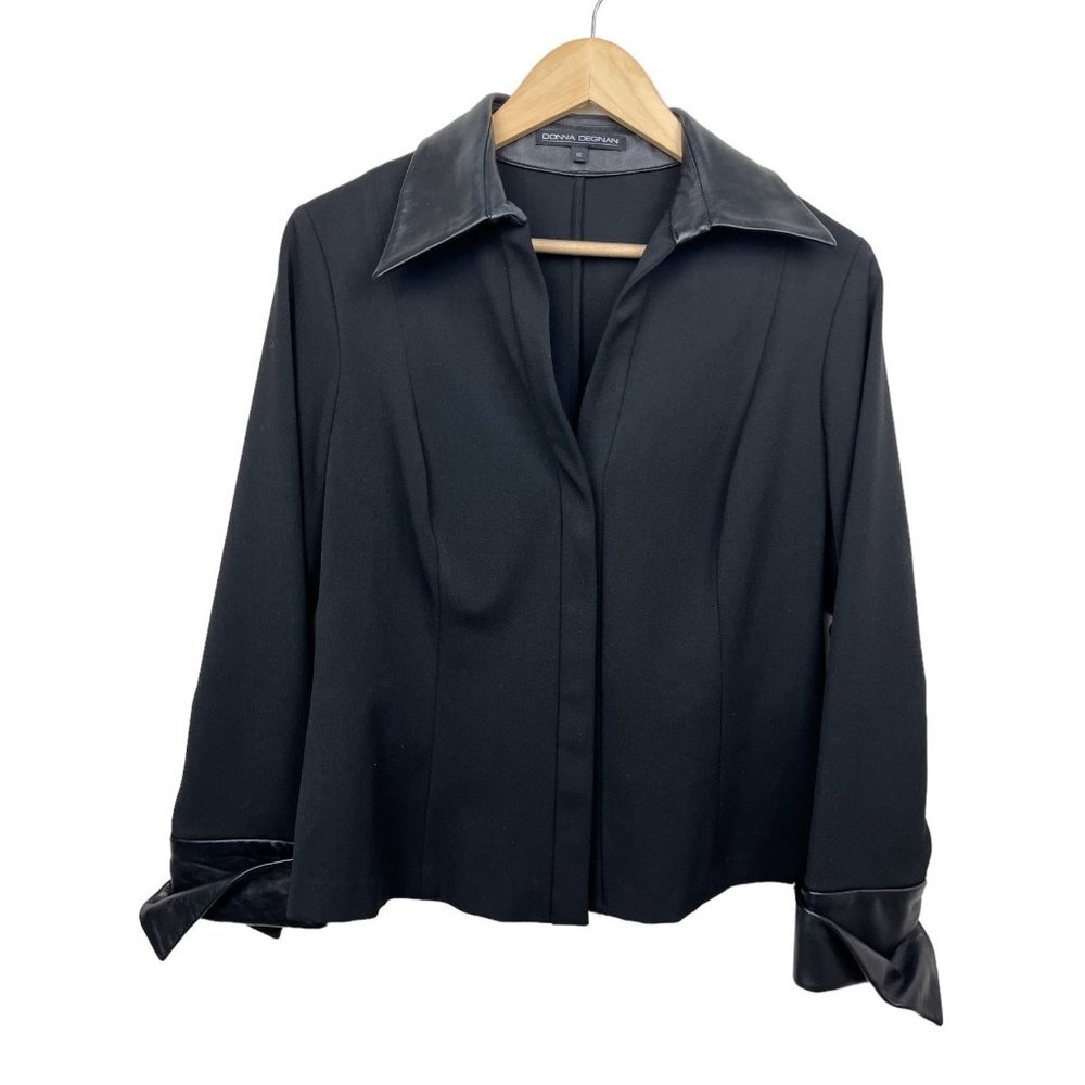 Donna Degnan Stretchy Blouse with leather‎ trim details size 12